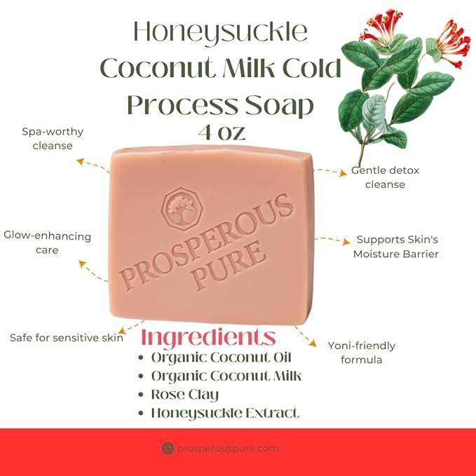 Fragrance Free Handmade Honeysuckle Coconut Milk Soap Bar, Gentle Cleansing, for Face and Body 3-pack | Made in USA