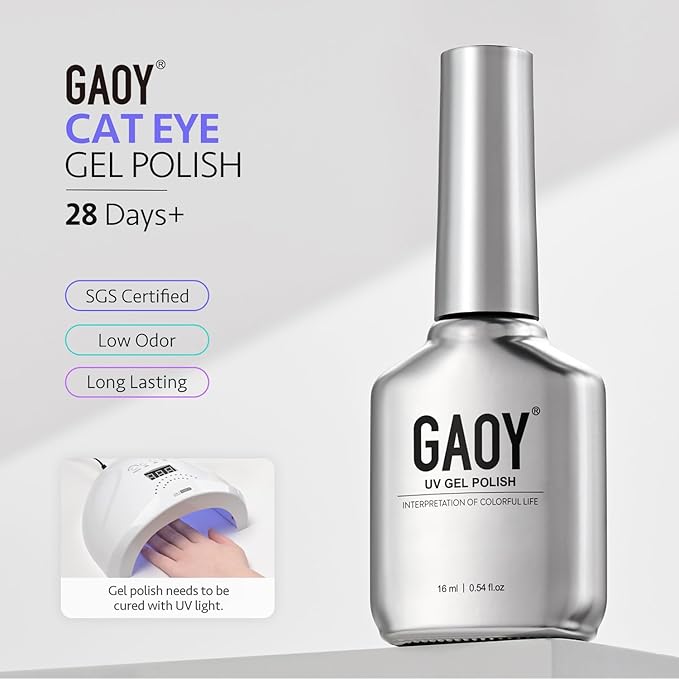 GAOY Rainbow Cat Eye Gel Nail Polish, 16ml Jelly Blue Gray Glitter Holographic Nail Polish with Magnet, Reflective Translucent UV Gel, 3312 Nebula Opal
