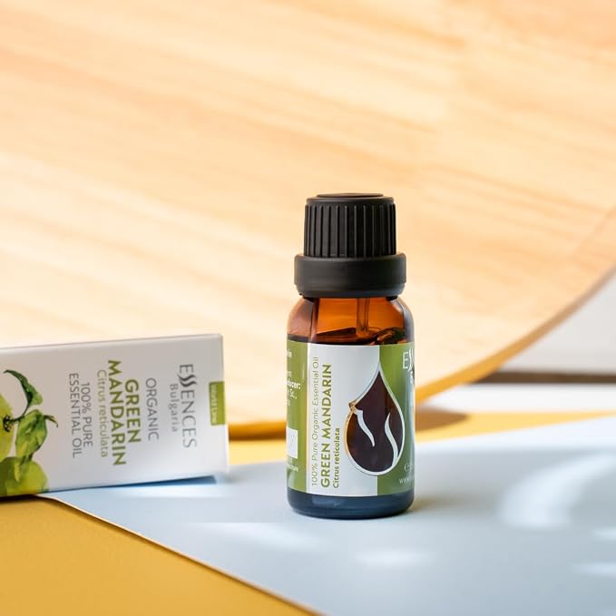 Essences Bulgaria Organic Green Mandarin Essential Oil 0.51 Fl Oz 15ml Citrus reticulata - 100% Pure and Natural Undiluted Therapeutic Grade Aromatherapy Diffuser Humidifier Candle Making Body Oil