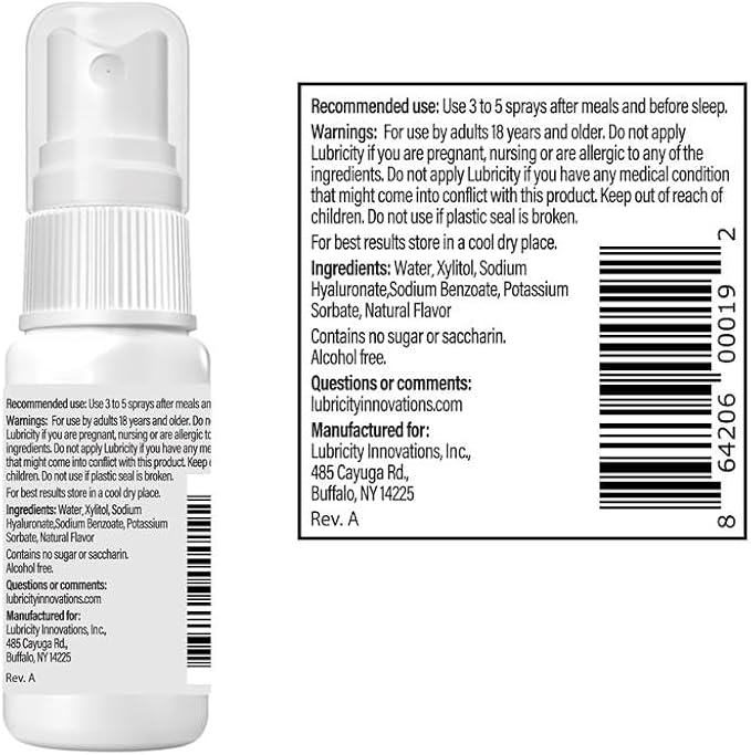 Lubricity Xtra Moisturizer Oral Spray - Advanced Formula - Hyaluronic Acid and Xylitol, Saliva Substitute Oral Spray, The Most Satisfactory Solution in Dry Mouth Products (0.5 Fl. Oz., Mint)