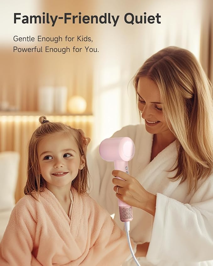 PLUZZ Ionic Hair Dryer with Diffuser, Professional High-Speed Blow Dryer for Women & Men, 110,000 RPM Brushless Motor Fast Drying & Low Noise, Thermo-Control, Lightweight for Travel/Home (Pink)