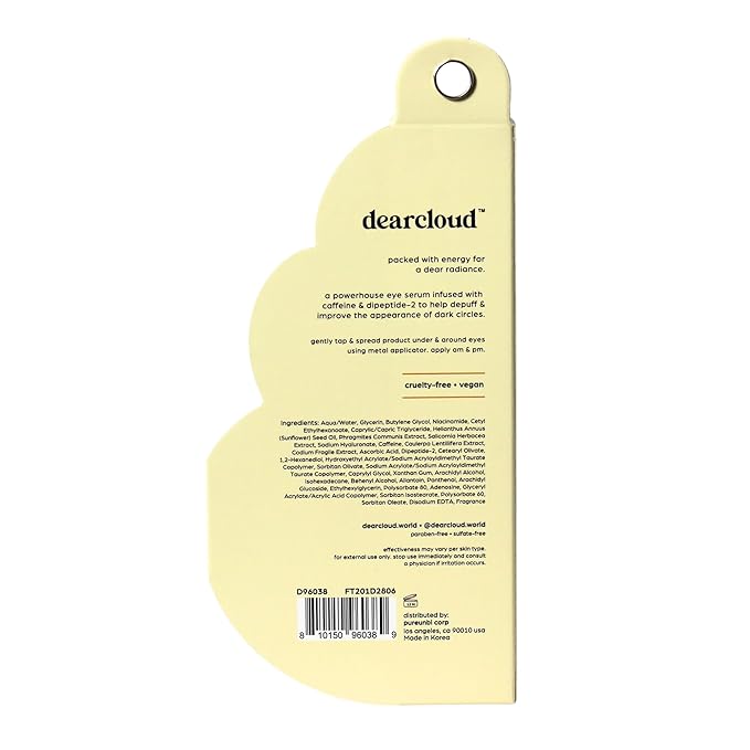 dearcloud Energy Eye Serum – Under Eye Serum for Puffiness and Bags with Vitamin C & Dipeptide-2 – Korean Skincare for Dark Circles (.68 fl oz)