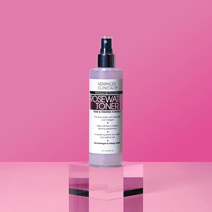 Advanced Clinicals Collagen + Rosewater Facial Mist Toner W/Charcoal & Aloe Vera. Alcohol-Free PH Balancing Formula Detoxifies & Hydrates Skin Improving Overall Skin Tone, Calming Face Mist, 8 Fl Oz