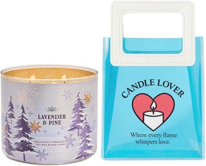 Lavender & Pine - White Barn-Bath/Body Work- 3-Wick Scented Candle 14.5 OZ Burns 25-45 Hours and Gift Bag (Label Artwork Varies)