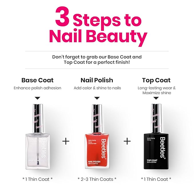 Beetles Nail Polish - Fast Drying Red Finger Nail Polish (15ml) No UV Lamp Needed Nail Lacquer Manicure Diy Nail Art Home Salon Spring Gift For Women