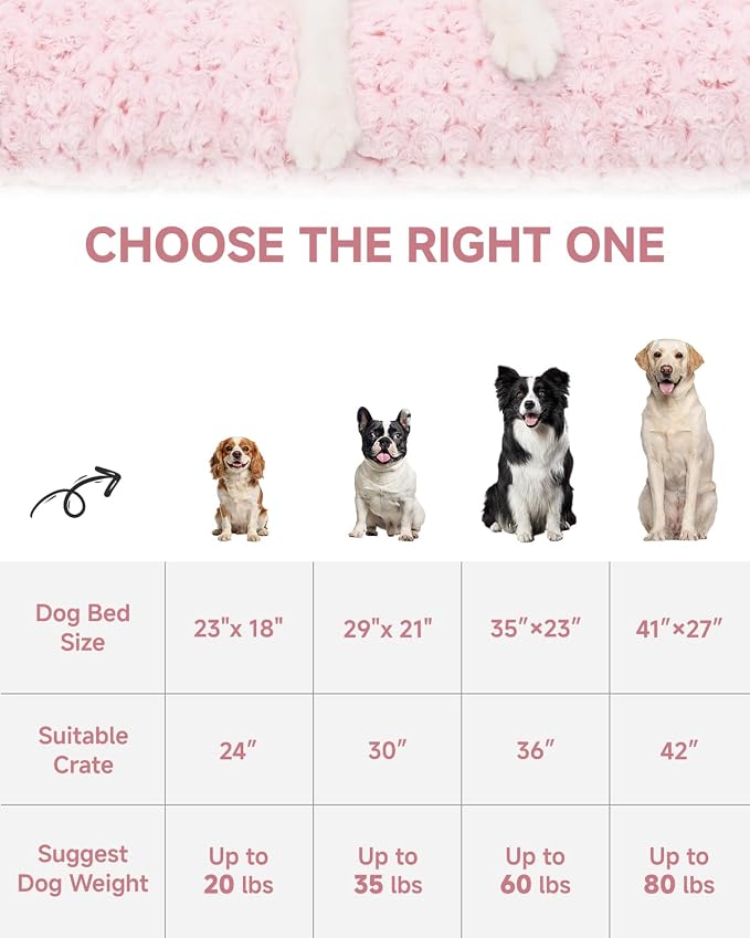 KSIIA Washable Dog Beds Large Sized Dog Crate Bed Plush Mat 41"x27" Pink | Deluxe Plush Comfy Kennel Pad, Anti-Slip Bottom,Deep Sleeping Mat for Large Dogs,Machine Washable for Easy Cleaning