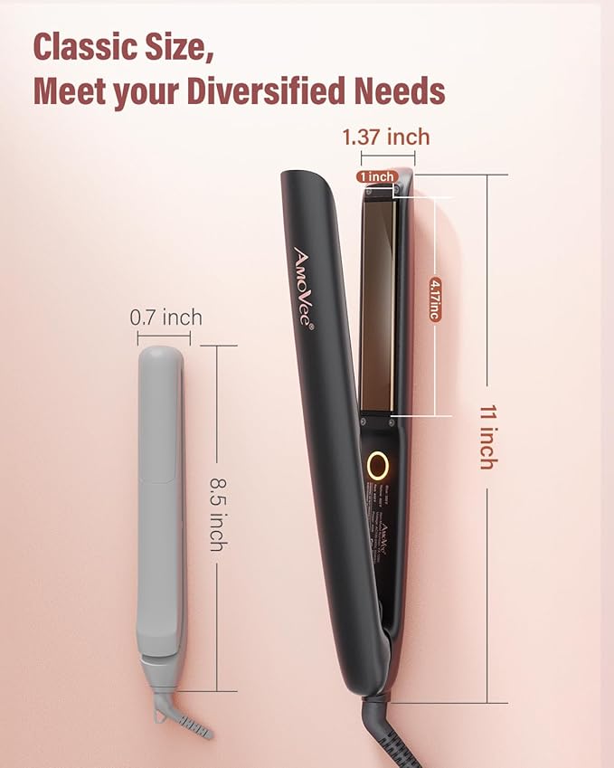 Hair Straightening Irons, Hair Straightener and Curler 2 in 1, 15s Fast Heating Hair Iron Straightener, Dual Voltage Ceramic Flat Iron Creates Silky Hair Instantly