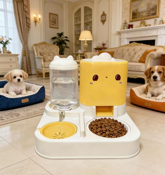 Pet Automatic Feeder Cat Dog Feeding Bowl Food Water Dispenser with Refillable Storage Container Large Capacity Rabbit Feeder Watering Bowls (Pink)