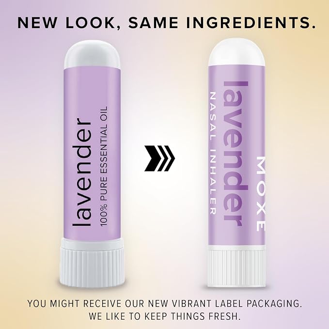 MOXE Lavender Essential Oil Nasal Inhaler, Therapeutic No-Mess Aromatherapy, Relaxation, Naturally Calming, Before Sleep Routine, Uplifts Mood, Pure and Undiluted, Made in USA (1 Pack)