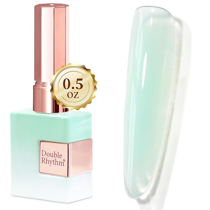 Double Rhythm 0.5 Oz Jelly Gel Polish Same Color Same Bottle Sheer Neutral Natural Light Milky Pastel 15ML Translucent Polish Art DIY at Home (Milky Teal-A1791)