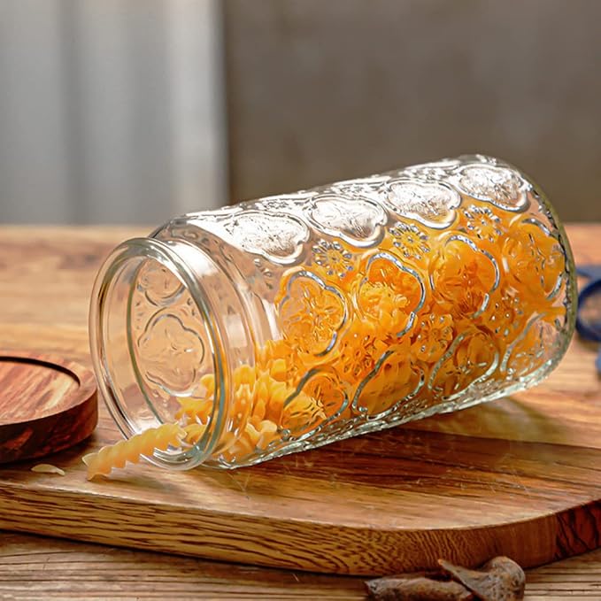 Vintage Glass Storage Jar, 34 FL OZ Airtight Coffee Canister | Glass Food Storage Container with Lid, Kitchen Canister for Coffee, Tea, Sugar, Candy, Decorative Mason Jar