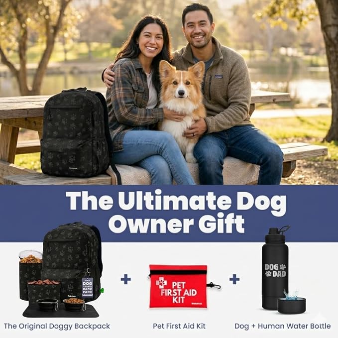 Rubyloo Dog Travel Backpack for Supplies - Dog Diaper Bag with Travel Bowls