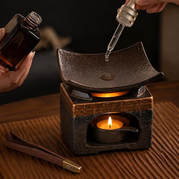 Cedar Aromatherapy Burner & Ceramic Oil Warmer for Home & Office (Heat-Resistant Baking Tray + Eaves Oven + Accessories)