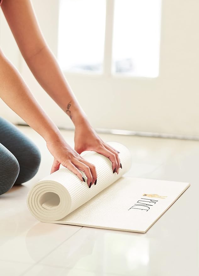 Rae Dunn Yoga Mat - High Density Foam Exercise and Fitness Mat for Workout or Stretching - Dual Sided Non Slip Cushion Grip - Portable, Travel Friendly - Use at Home, Gym, Yoga Studio, Pilates