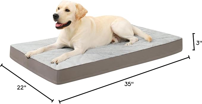 KSIIA Orthopedic Dog Bed for Large Dogs with Waterproof Lining, Grey, 35x22 | Deluxe Soft Plush Dog Crate Bed, Washable Pet Mat with Removable Cover & Egg Crate Foam for Large Dogs Sleeping & Relaxing