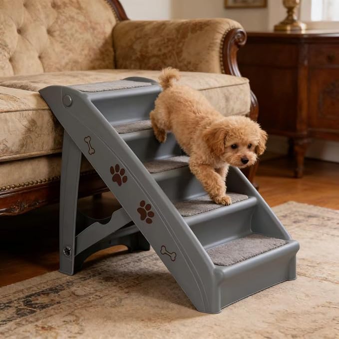 ZENY Dog Stairs for Bed 20" H,4-Step Dog Steps for High Bed, Couch, Car | Pet Steps for Small Dogs and Cats, Non-Slip Pet Ramp Indoor, Grey