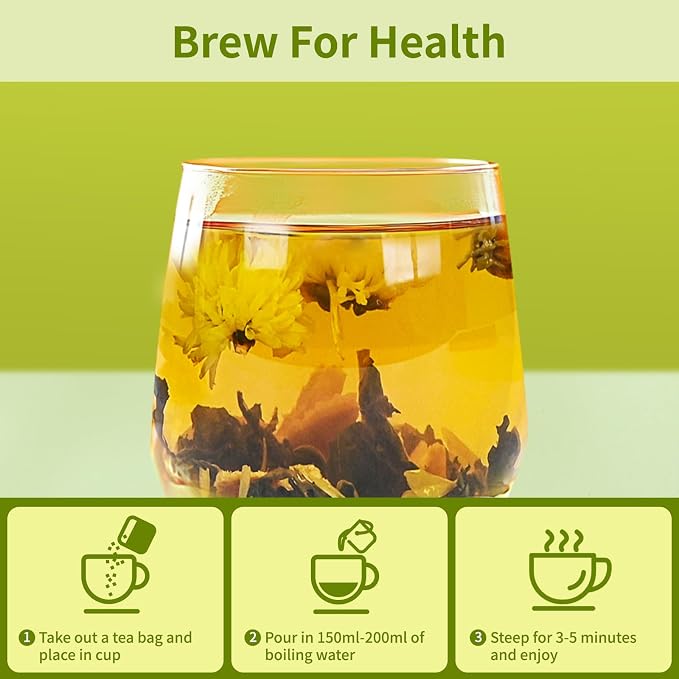 Dandelion Wolfberry Tea, Natural Kidneys & Liver Health Dandelion Root Tea with Dandelion, Wolfberry, Cassia Seed, Chrysanthemum, Licorice, Orange Peel, Gardenia (1 Pack/12 Bags)