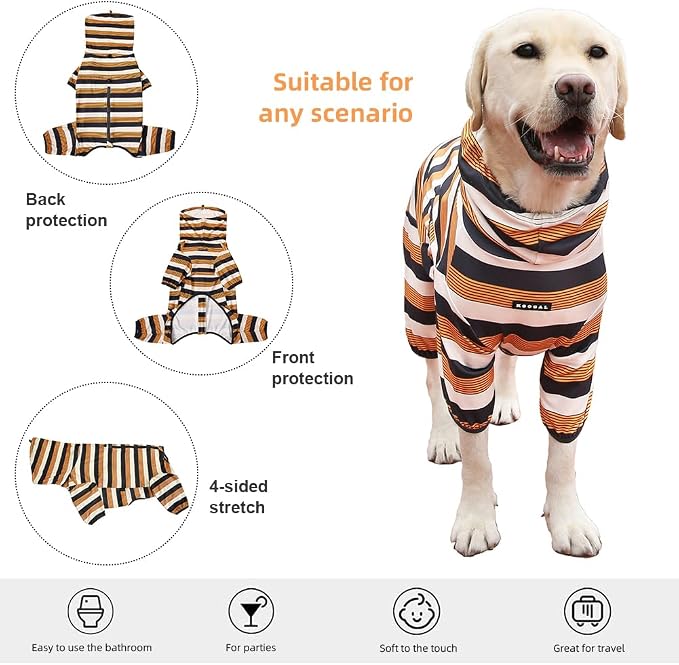 Dog Pajamas for Large Dogs,Extra Large Stretch, Suitable for Adult, Medium-Sized Dogs, Large Pet Jumpsuit Four-Legged Dog Clothes, Pet Clothing. (Yellow-Black Bar, 3XL)