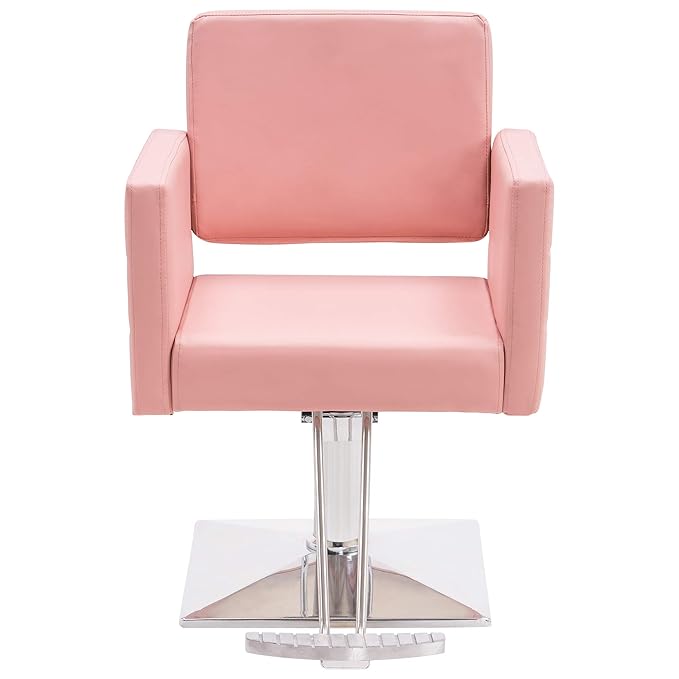 BarberPub Salon Chair for Hair Stylist, Hydraulic Stylist Chair, Adjustable Height, PVC Leather, 360 Degrees Swivel, Barbershop, Home Salon, Adult 8821 (Pink)