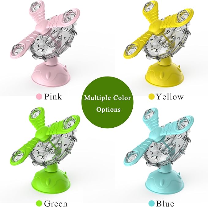 Rotating Pet Treat Dispenser Toy: 360-Degree Rotating Windmill Puzzle Toy, Window-Mounted Ferris Wheel Feeder with Suction Cups for Cats and Dogs, Suitable for Puppies (Blue)
