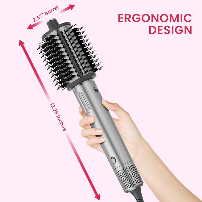 Fentgo Hair Dryer Brush, 110,000 RPM High-Speed Blow Dryer Brush for Fast Drying, Curling, Volumizing & Straightening, Hot Air Brush with 4 Heat Settings & Negative Ion for Frizz-Free Styling(Grey)