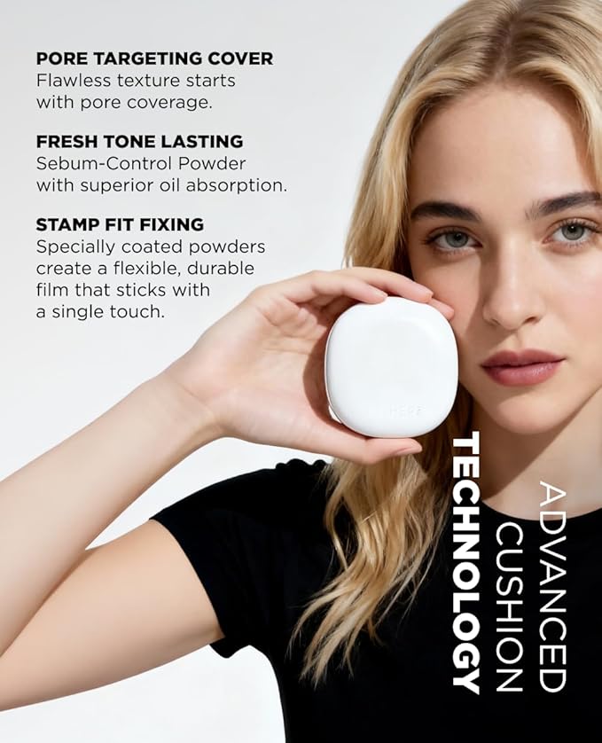 EITHER& Glow Pixel Cushion Foundation, Natural Coverage, Glow Finish – Up to 100 Hours, Moisturizing and Hydrating, Korean Beauty (#23N Sand, 12g)