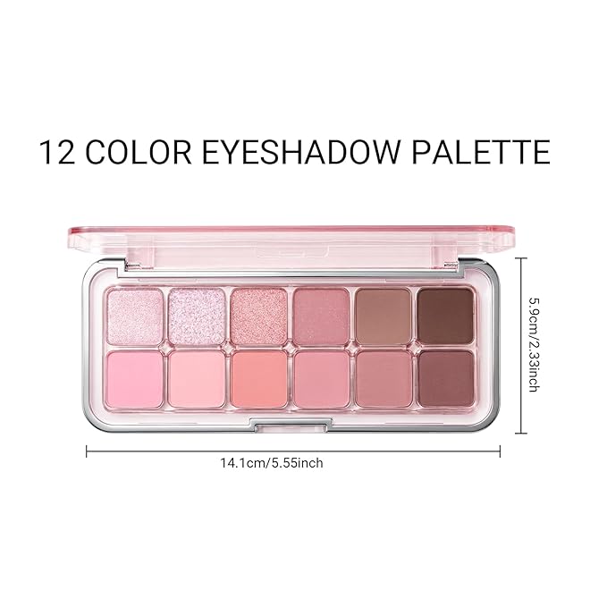 Erinde 12 Colors Eyeshadow Palette, Peach Brown Neutrals & Nude Eye Shadow Makeup, Matte Shimmer Glitter Finishes, Long Lasting Ultra-Blendable Waterproof Eyeshadow Powder for Daily & Party, 04