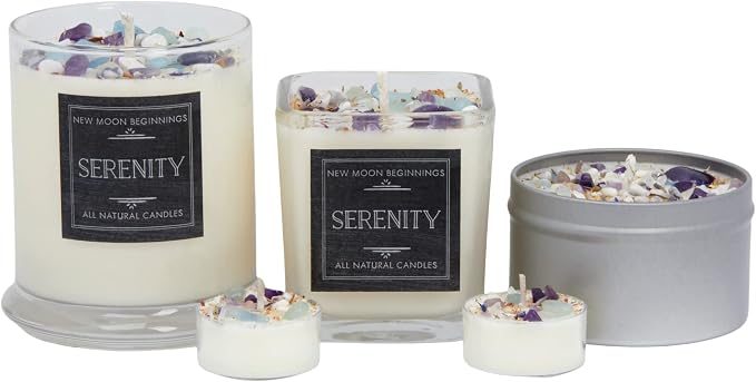 Lavender Chamomile Candle by New Moon Beginnings - Calming Energy Candle - Crystal Candle & Herb Candle - Aromatherapy Candle - Essential Oil Candle (Set of 6 Tealights)