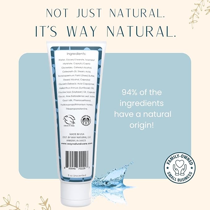 Nourishing Goat Milk Lotion, Fragrance-Free - Home & Away Set, Natural Hand & Body Unscented Lotion for Dry Skin Relief - Goat Milk Hand Cream for Women & Men - 8oz & 2oz Travel Size Tube