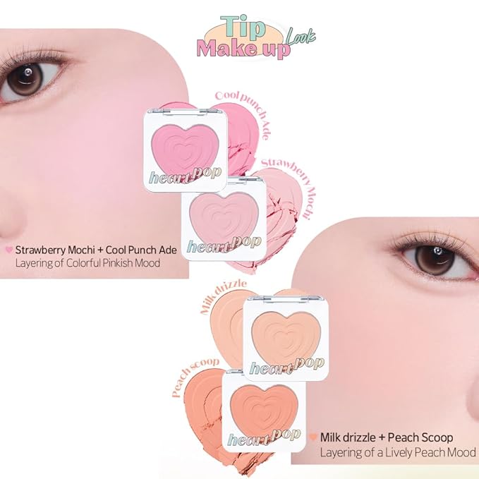 ETUDE Heart Pop Duo Blush, Milky Pink Cheek Colors, Natural Glow & Glossy Finish, Layering Formula, Compact 0.2 oz – Milk Drizzle