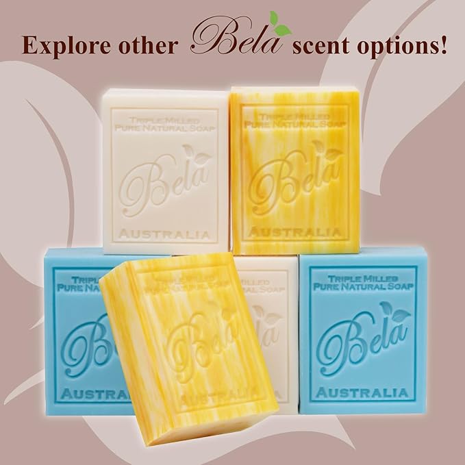 BELA Lavender Soap 3.3 OZ, Pack of 12, Long Lasting French Triple Milled Bar Soap with Organic Shea Butter, Hand, Face and Body Wash Bars, Made in Australia