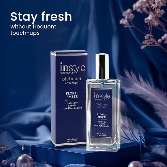 Instyle Fragrances, Platinum Collection, Floral Amber, Inspired by Chanel's Coco Mademoiselle, Women’s Eau de Parfum, CLEAN, Vegan, Paraben-Free, Never Tested on Animals, 3.4 Fluid Ounces