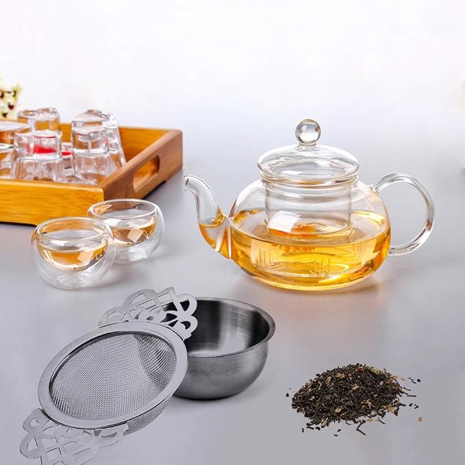 4 Set Tea Strainers with Drip Bowls, Loose Leaf Tea Strainers with Double Winged Handles Extra Fine Mesh Tea Infuser Brew Loose Leaf Tea, Spices, Seasonings