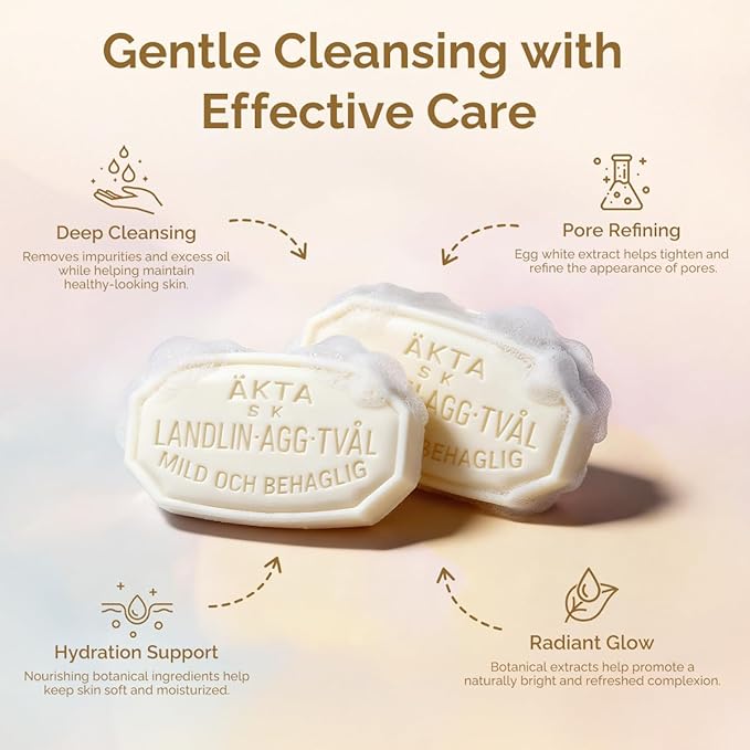 VICTORIA Swedish Egg White Face Soap Bar, 3-in-1 Gentle Daily Cleanser with Lanolin & Rose Water, for Oily & Combination Skin, 50g x 6 (box of 6)