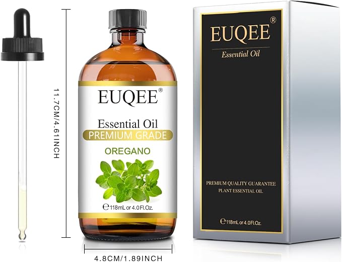 EUQEE Oregano Essential Oil 4oz / 118ML Large Capacity Oregano Oil Pure Aromatherapy Essential Oils with Glass Dropper for Candle Soap Making, Diffusers