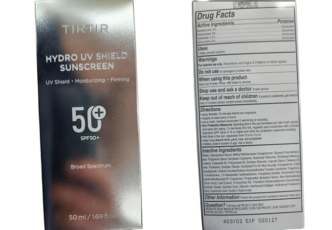 TIRTIR Hydro UV Shield Sunscreen | SPF 50+ Broad Spectrum UVA UVB Korean No White Cast Face Sunblock, 1.69 Fl Oz (Pack of 2)