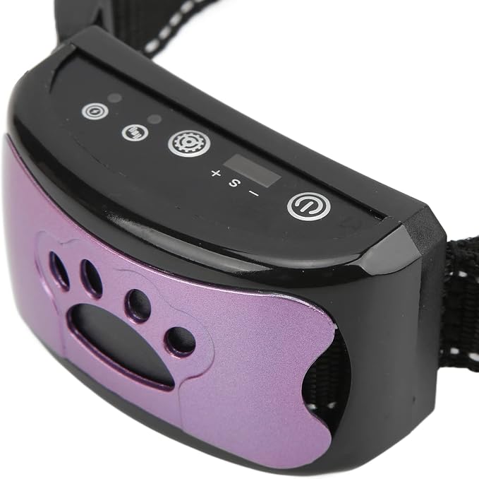 ASHATA Anti Dog Bark Collar, Dog Barking Collar, USB Rechargeable Vibration Intelligent Recognition Training Collar 7 Sensitivity Levels Purple