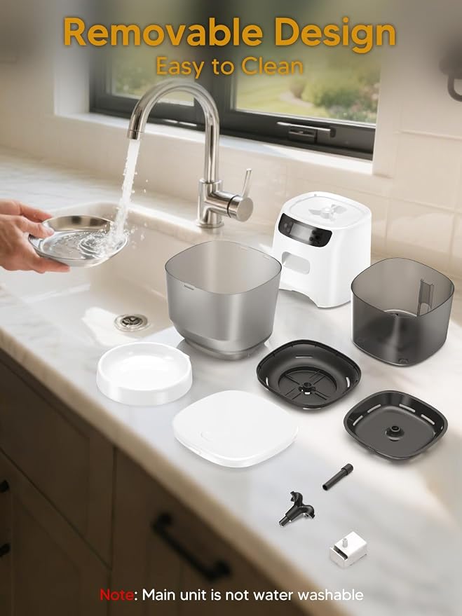 Automatic Cat Feeder and Water Fountain, 4L/16 Cups Timed Cat Dry Food Dispenser, 10s Meal Call, 20 Portions 6 Meals Per Day, 2L Cats Fountains for Drinking with Filter, Pet Feeder for Dog White