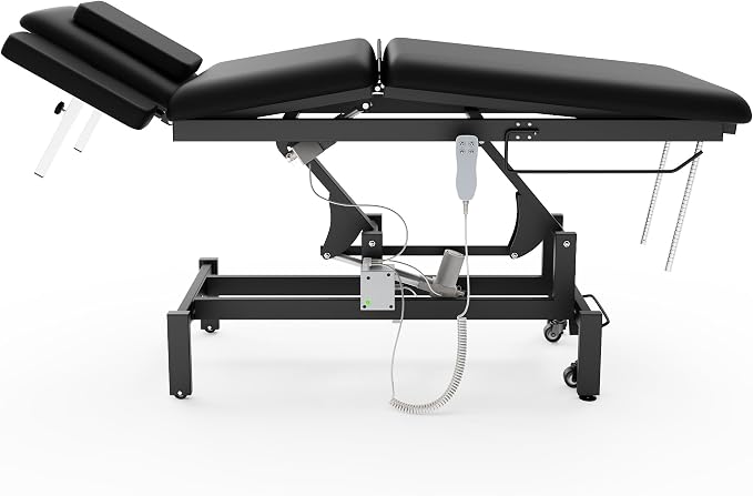 2 Motors Electric Spine Massage Table, Hydraulic Electric Lift Adjustable Waist and Height Lifting Functions for Treatment, Physical Therapy, Spinal Massage, Facial Spa, Waxing, Tattooing - Black