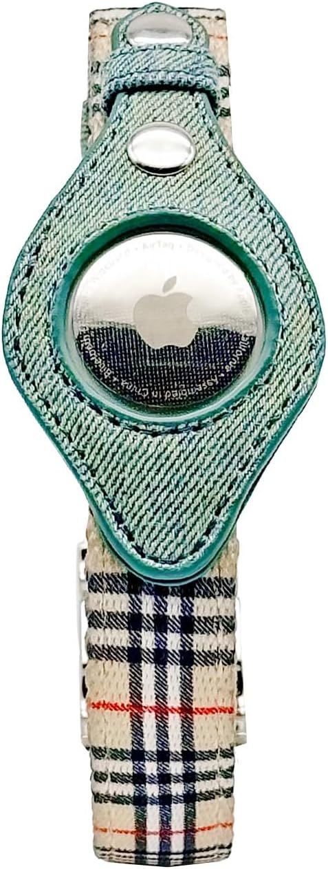 Airtag Dog Collar for Apple Airtag, GPS Tracking Soft Adjustable Collar for Small, Medium, Large Dogs, Smart Collars for Dogs and Cats (Beige Plaid & Denim, XS)