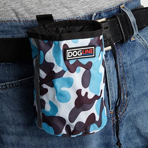 Dogline Dog Treat Pouch: Puppy Training Bag, Pet Kibbles and Snacks Holder, Litter Waste Bags Dispenser with Adjustable Drawstring Closure, Large Capacity with Mesh Pocket, Strong Nylon Material