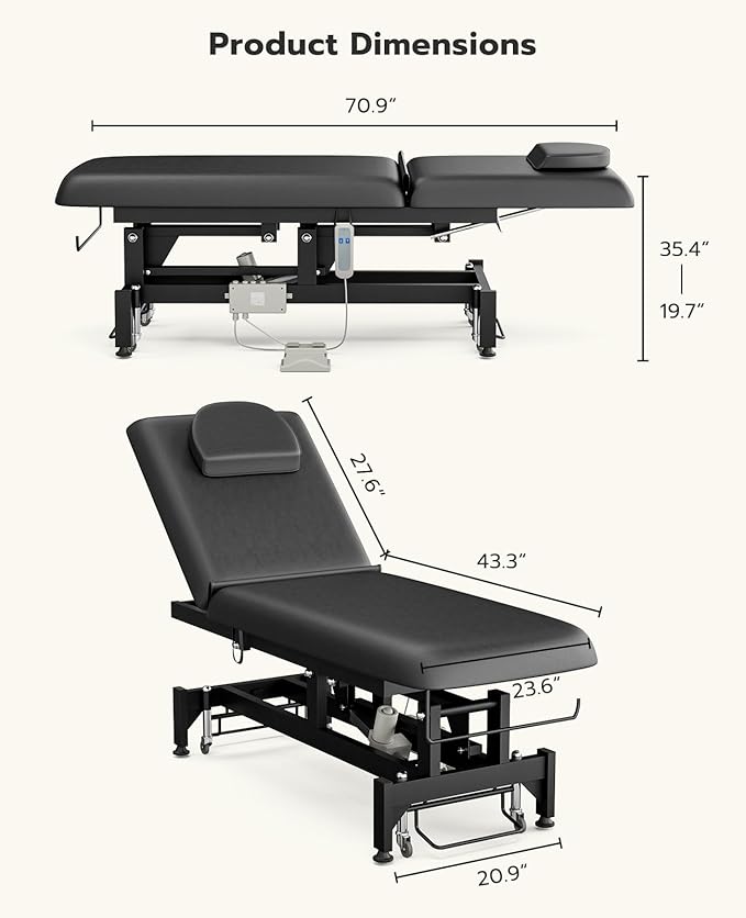 Icoget Electric Massage Table with Hand & Foot Controls, Adjustable Lift Facial Bed for Esthetician, Salon Waxing, Spa Treatments & Therapy Use, Black
