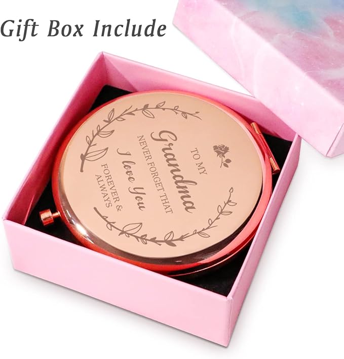 Grandma Gifts from Granddaughter Grandson, Personalized Gift for Grandma Grandmother, Custom Compact Mirror, Goodie Bag & Basket Stuffers for Valentines Day, Mothers Day, Birthday, Wedding