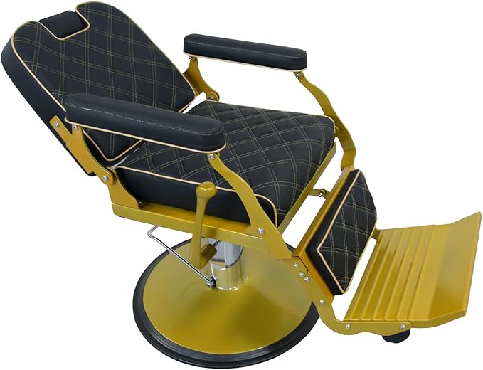 Heavy Duty Vintage Barber Chair,Hydraulic Salon Chair with Headrest for Hairdressers Heavy Tattoo Shampoo Beauty Salon Equipment(Golden)