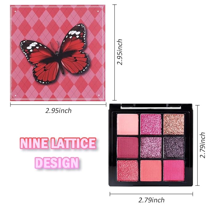 AMY'S DIARY Matte Shimmer Light Deep Red Eye Shadow Palette Makeup,Eyeshadow Long Lasting Waterproof Cruelty-Free, 9 Blendable Shades in Smooth Finishes with Gorgeous Pearls for Girls (Red)