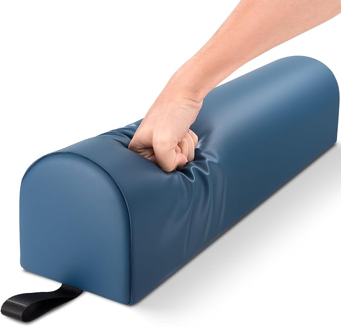 Noverlife 3/4 Round Massage Bolster, 26x6x6 inch Leg Bolster for Massage Table with Strap Handle PU Leather Bolster Pillow for Legs, Physical Therapy Bolsters Under Back Knee Ankles Pain Relief - Blue
