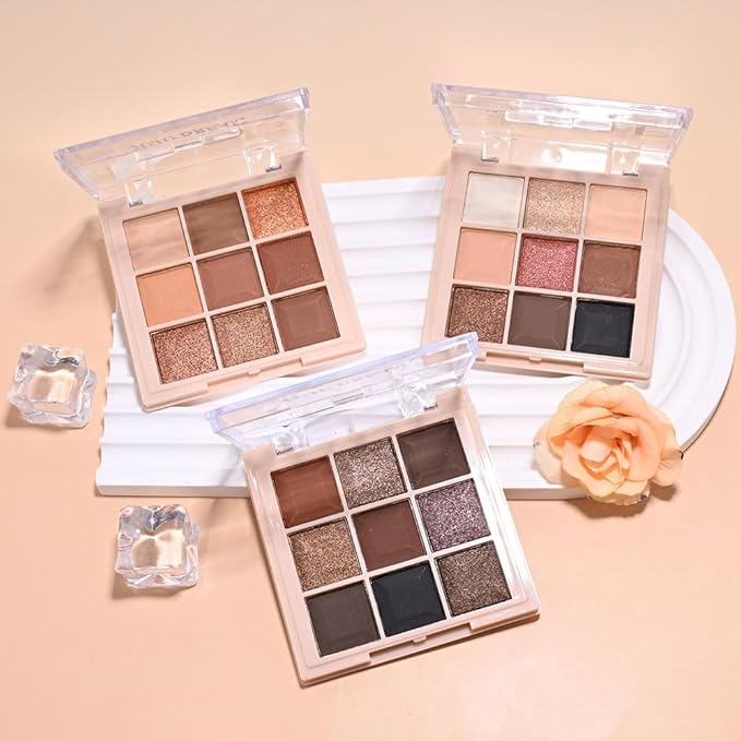 9 Colors Smoky Matte Shimmer Eyeshadow Palette for Women, Nude Rose Gold Light Medium Gray Wine Brown Purple, High Pigmented Primers Powder Palet de sombras de ojos (9 Colors-Rose Gold Nude)