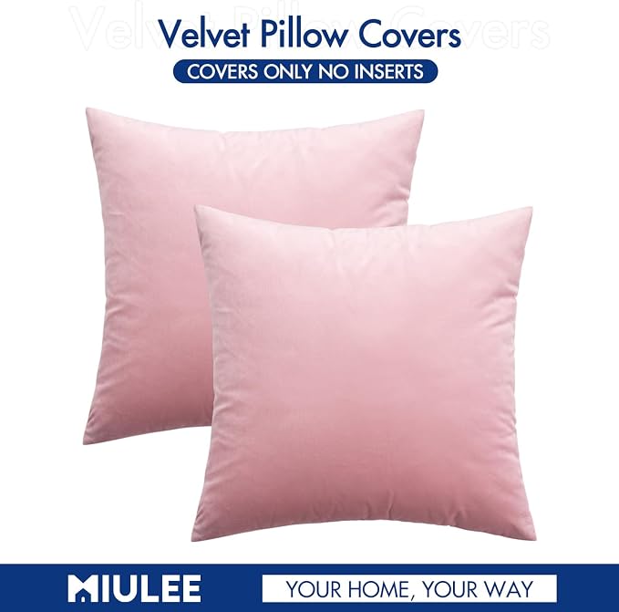 MIULEE Velvet Throw Pillow Covers 20x20 Inch Pack of 2 Bright Pink | Soft Solid Decorative Pillow Covers, Modern Luxury Home Decor, for Couch Chair Sofa Bedroom Livingroom