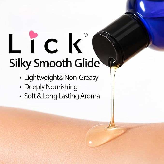 Lick Mango Vanilla Cream Flavored Massage Oil – Tropical Edible Massage Oil with Sweet Almond Oil & Vitamin E, Hydrating Body-Safe Formula for Relaxing Couples Massage, 4 oz