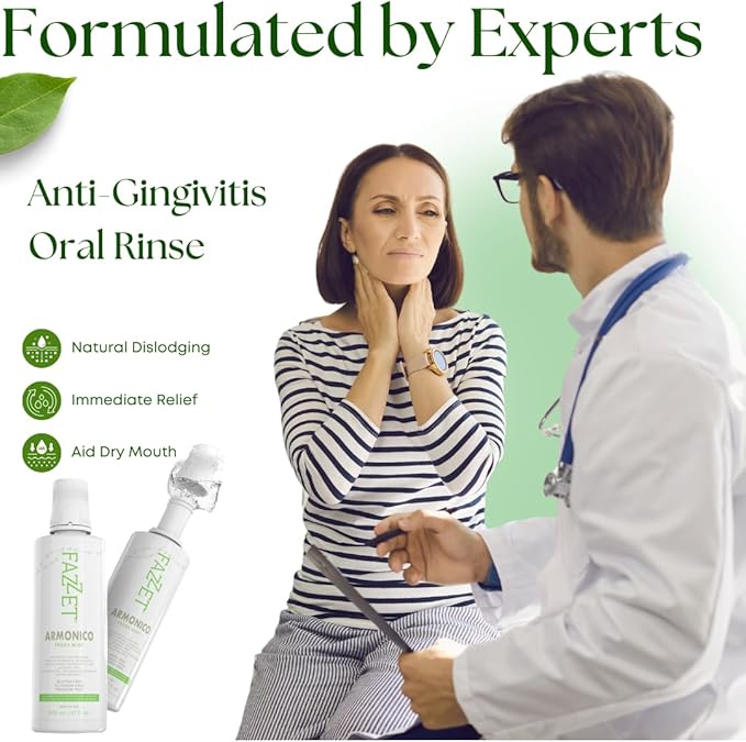 FAZZET ARMONICO Anti-Gingivitis Oral Rinse – Soothe Tonsils, Combat Bad Breath – Alcohol, Gluten, and Paraben Free Mouthwash – Fresh Mint Flavor